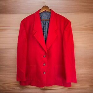 Vintage L.L. Bean Red 100% Wool Blazer Coat 16 Thinsulate Outdoor Neck Tab USA